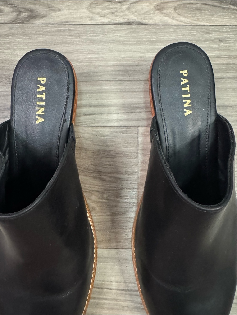 Patina Portland Leather Footwear Leather Black Mule Slides Size 9.5 - Picture 2 of 6